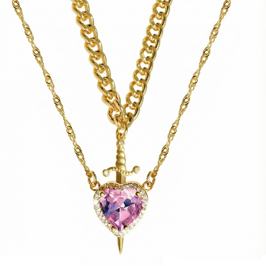 HEART & SWORD ROSE | Zestaw naszyjników w kształcie miecza i serca