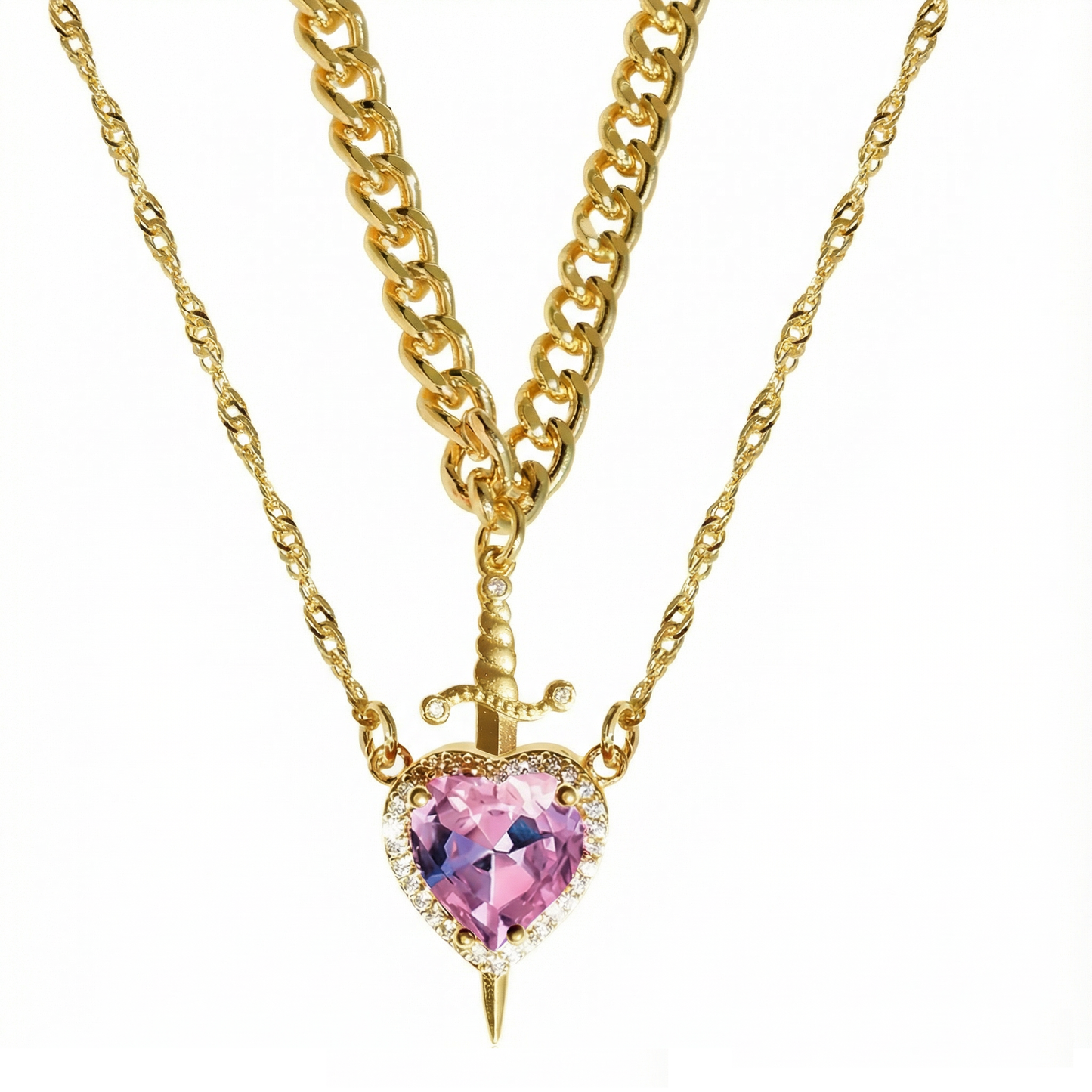 HEART & SWORD ROSE  |  Zestaw naszyjników w kształcie miecza i serca