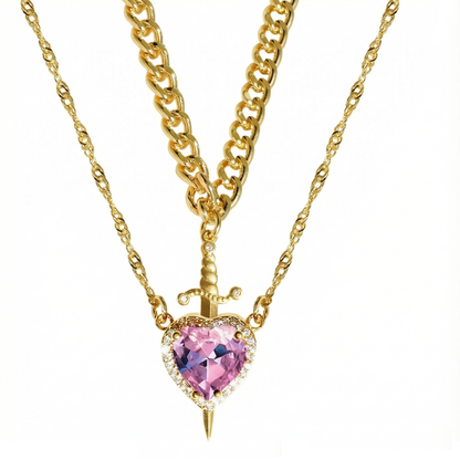 HEART & SWORD ROSE  |  Zestaw naszyjników w kształcie miecza i serca