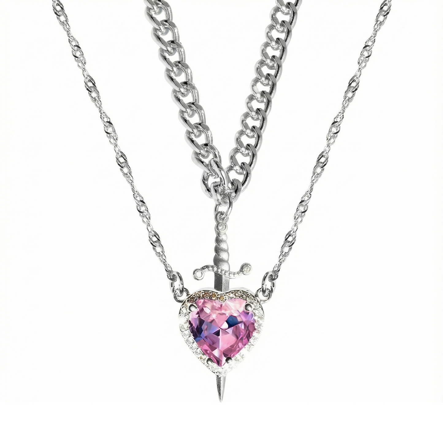 HEART & SWORD ROSE  |  Zestaw naszyjników w kształcie miecza i serca