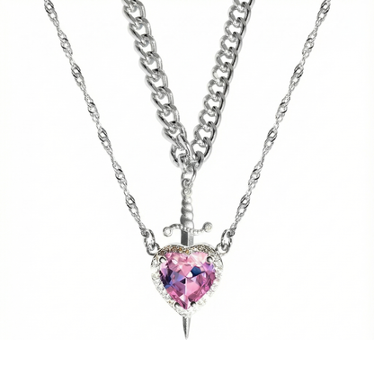 HEART & SWORD ROSE  |  Zestaw naszyjników w kształcie miecza i serca