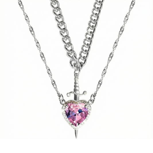 HEART & SWORD ROSE  |  Zestaw naszyjników w kształcie miecza i serca